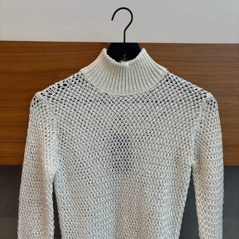 NWT Ralph Lauren Purple Label Women's Turtleneck Open Knit White Sweater, Size S